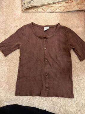 Zara Kids Chocolate Brown Short-Sleeve Button Top